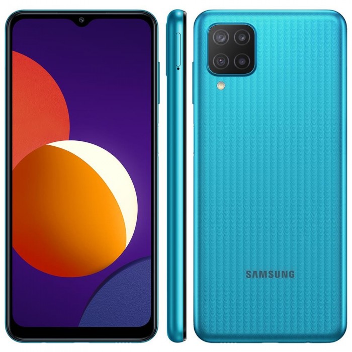 Celular Samsung Galaxy M12 Azul 64GB, 4GB de RAM, Tela Infinita de 6.5", Câmera Traseira Quádrupla 48MP, Octa Core, Bateria de 5000mA